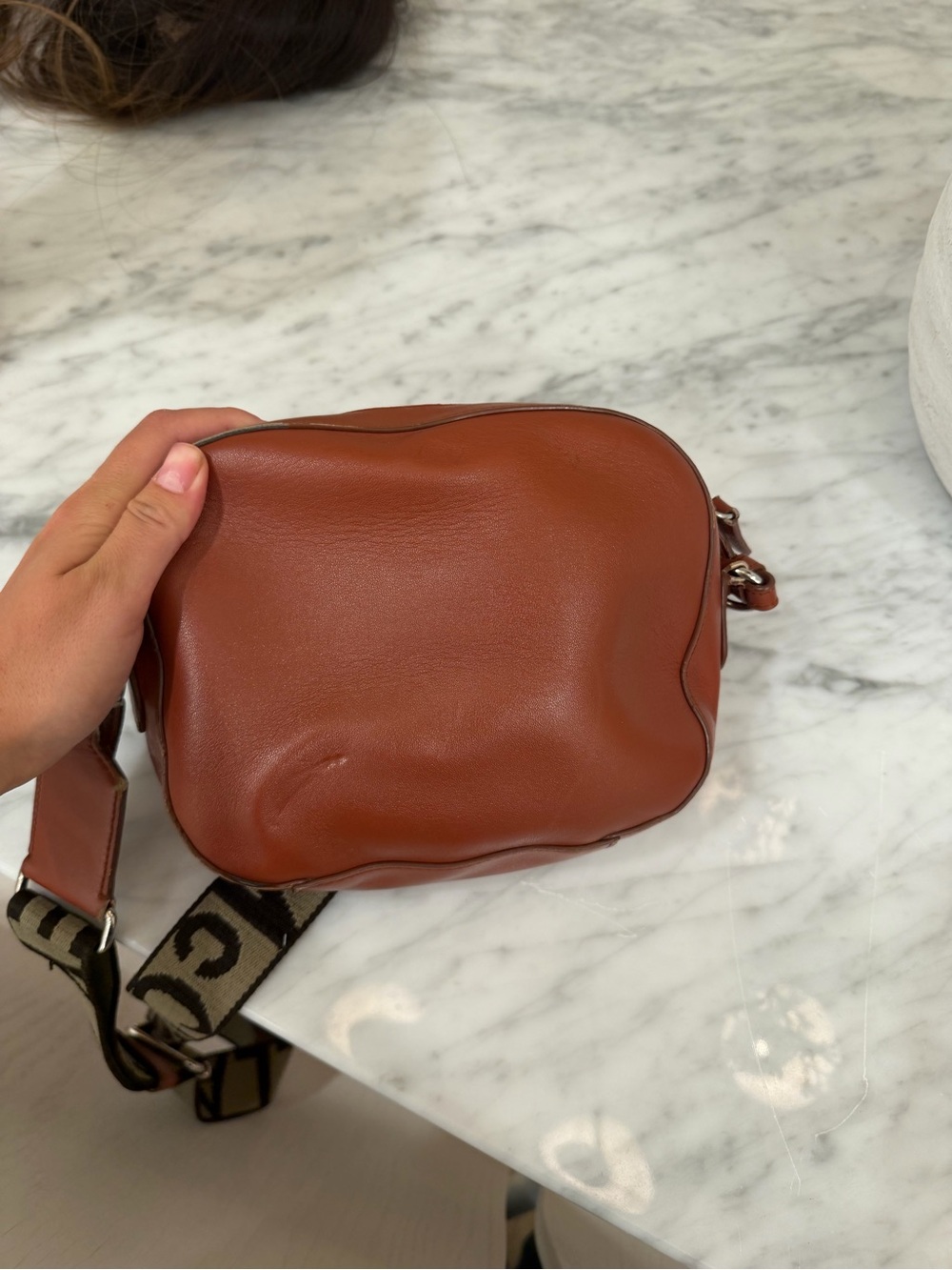 Stella McCartney Cognac Faux-Leather Crossbody with Branded Canvas Strap - Picture 3 of 4